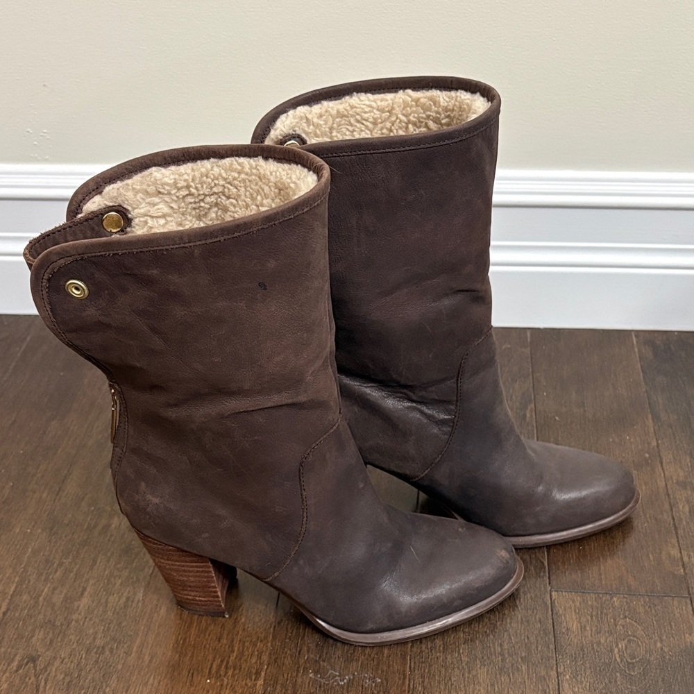 Tommy Hilfiger Brown Cuffed Heeled Boots - Picture 8 of 10